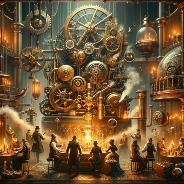 Create a concept art piece in a steampunk style that explores 'Healing Through Storytelling
