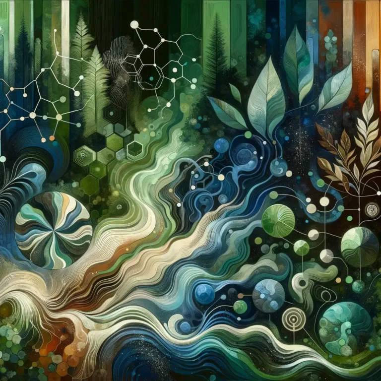 Create an abstract concept art that interprets the theme 'Forest Bathing_ The Science and Spirit of Healing in Nature
