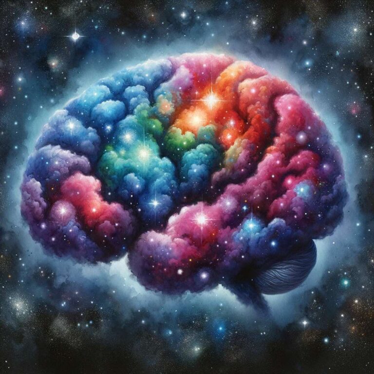 DALL·E 2024-01-23 20.33.15 - A watercolor painting that conceptually represents a brain in a starry sky, filled with vibrant and colorful expression