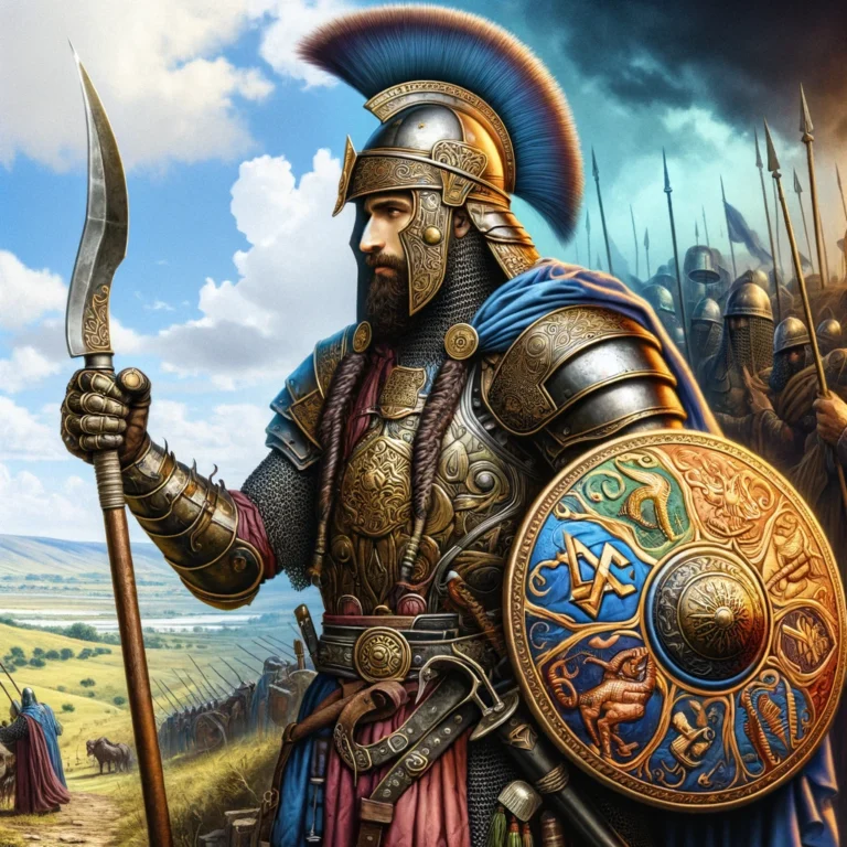DALL·E 2024-02-18 11.11.15 - An ancient Jewish warrior, standing with a sense of poised determination, is depicted in a more accurate and detailed manner