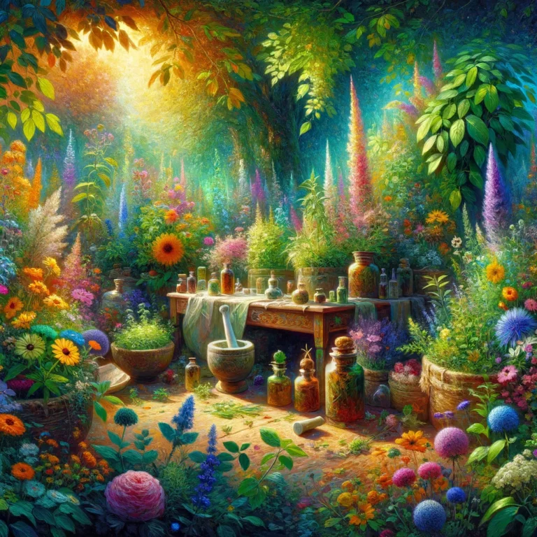 DALL·E 2024-03-26 12.32.22 - Create a vibrant, colorful oil painting that embodies the essence of herbalism