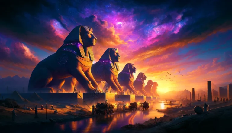 DALL·E 2024-04-04 14.32.36 - Imagine a breathtaking scene where ancient Egyptian pyramid construction meets fantasy