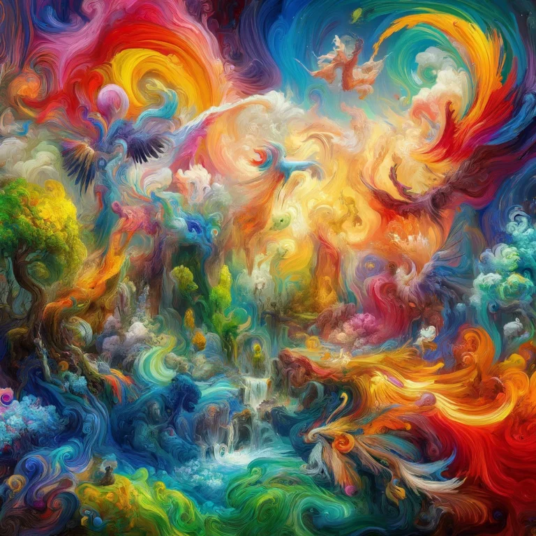 DALL·E 2024-04-08 11.47.15 - Create an image that combines the vibrant, colorful aesthetic of acrylic paint with elements of fantasy