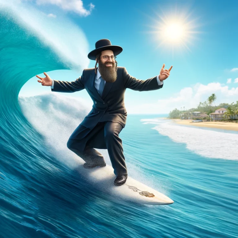 DALL·E 2024-05-19 11.56.09 - A realistic scene of a rabbi surfing on a large wave