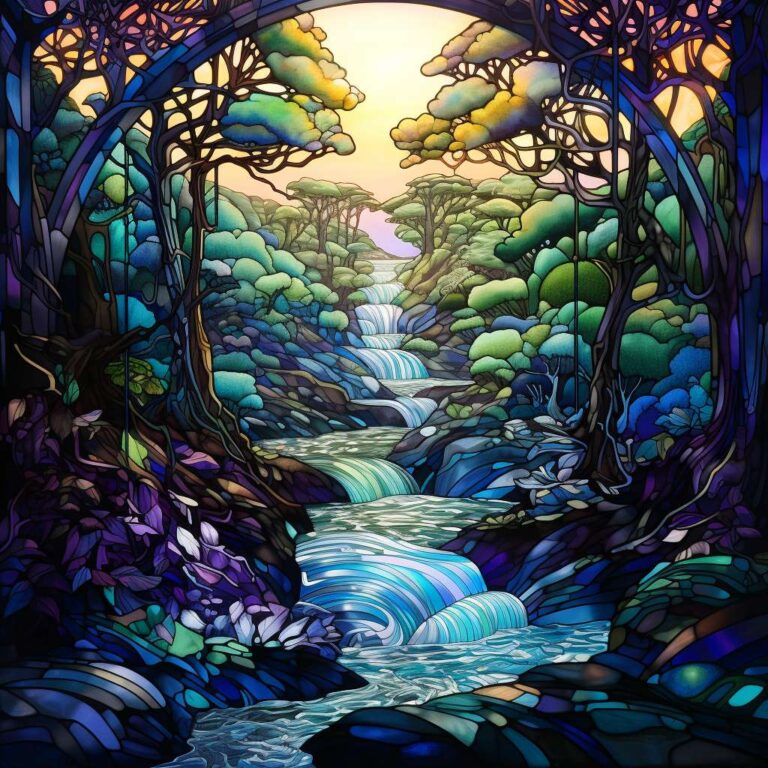 hivartei_stainglass_painting_of_a_waterfall