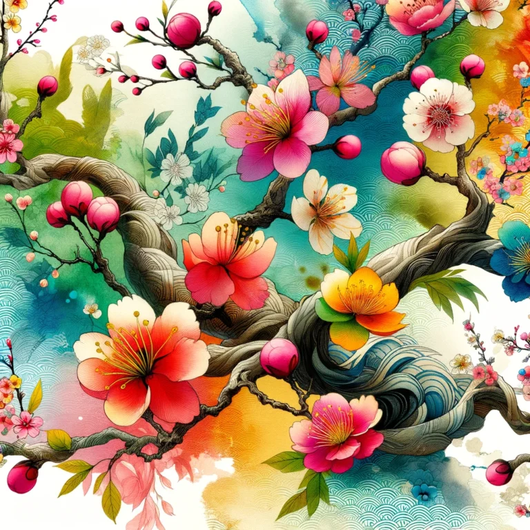 DALL·E-2024-02-29-14.48.53-A-vibrant-colorful-concept-pattern-showcasing-the-flowering-of-a-tree-executed-in-a-Japanese-style.-The-image-should-feature-a-tree-at-various-stage