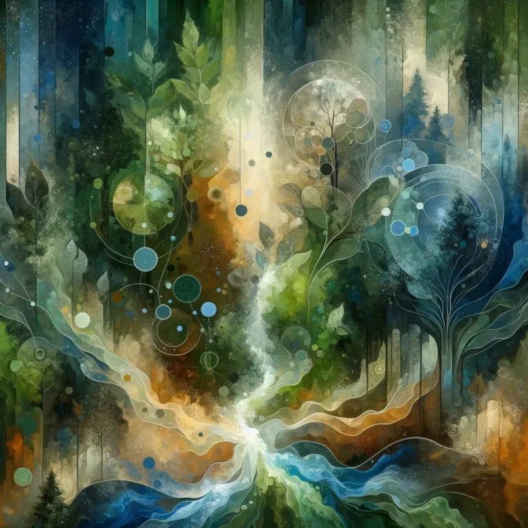An abstract concept art that interprets the theme 'Forest Bathing_ The Science and Spirit of Healing in Nature