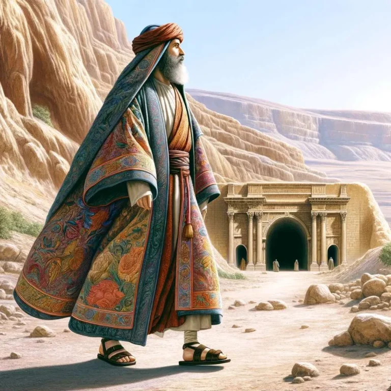 An ancient Jewish man in traditional attire from biblical times, depicted realistically and colorfully