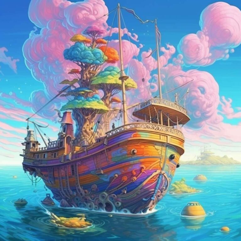large_fishing_ship_near_an_island_4k_iridescent_psychedelic