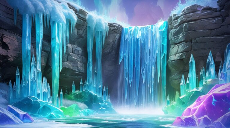 Phoenix_10_Frozen_waterfall_with_intricate_icicles_arranged_in_1_edc7d388-256b-44d2-8140-8e2aa79abd14