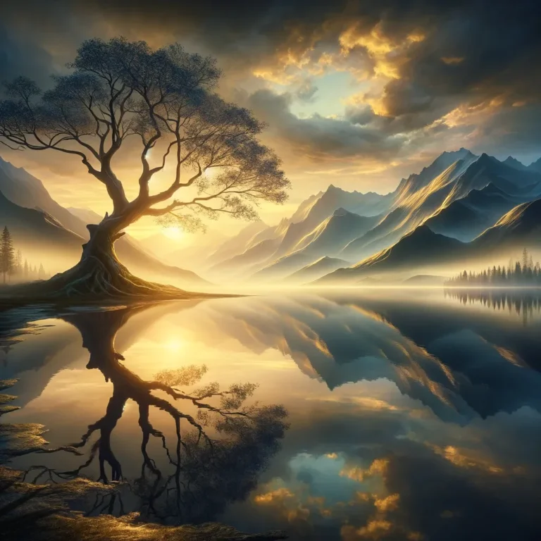 serene-and-peaceful-landscape-depicting-the-healing-power-of-silence.-Imagine-a-vast-tranquil-lake-reflecting-the-early-morning-sky-bordered-by-ma