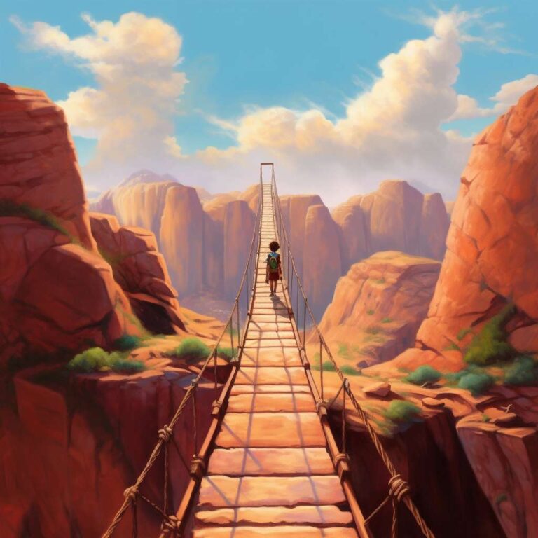 young_Jewish_boy_crossing_a_narrow_bridge_between_two_mountains