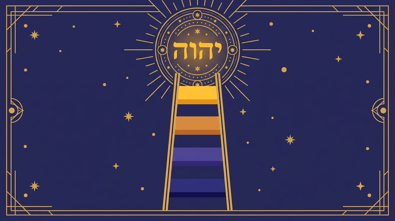 A four-step ladder, each step a different color, illustrating the four worlds